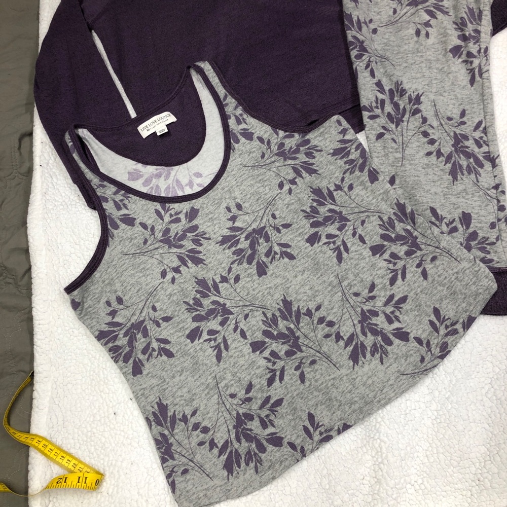 Karen Neuburger Gray & Purple Floral 3pc Lounge Pajama Set XL - Picture 2 of 12